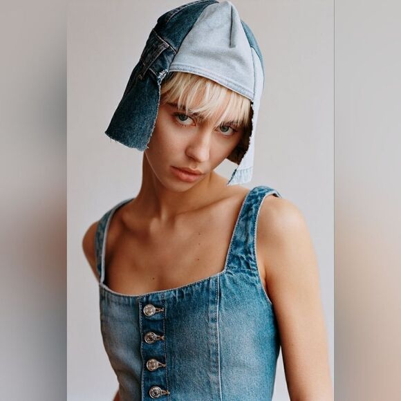 ZARA TRF PATCHWORK DENIM TOP - Picture 2 of 12